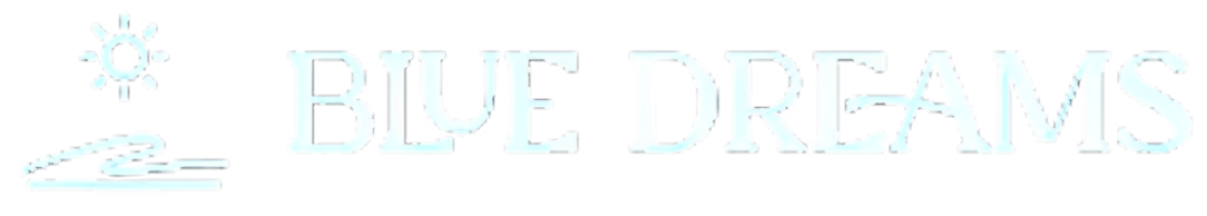 Blue Dreams logo with sun and wave.