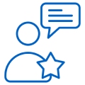 Person icon with speech bubble and star.