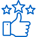 Thumbs up with three stars above.