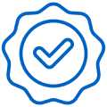 Blue checkmark badge on black background.